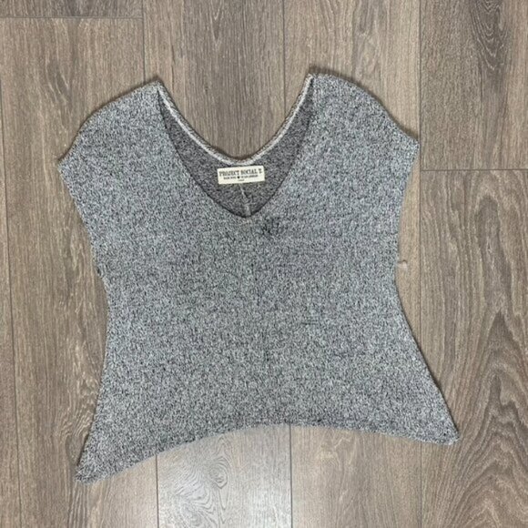 Urban Outfitters Project Social T Top T-shirt Heathered knit V-neck Gray XS - Picture 4 of 16
